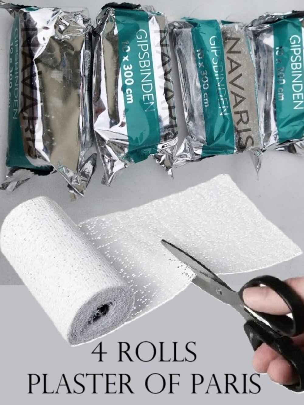 4X Navaris Plaster of Paris Cloth Rolls Gauze Bandages Body Casts 10x300 cm 4 Pa